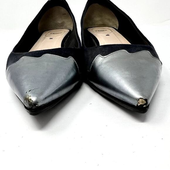 Fendi Leather Low Heel Flats Shoes Women IT 40 Pointed Toe Slip On Made in Italy - Picture 8 of 11